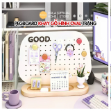 Bảng Oval Trắng – Pegboard khay gỗ kim loại Dola Home