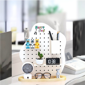 Bảng Stone Trắng – Pegboard khay gỗ kim loại Dola Home