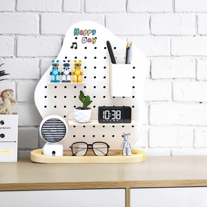 Bảng Stone Trắng – Pegboard khay gỗ kim loại Dola Home