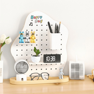 Bảng Stone Trắng – Pegboard khay gỗ kim loại Dola Home