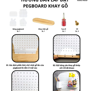 Bảng Oval Trắng – Pegboard khay gỗ kim loại Dola Home