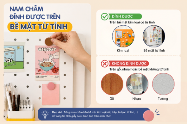 Không phải bề mặt nào cũng đính được nam châm