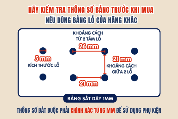 Thông số kích thước bảng lỗ Dola Home