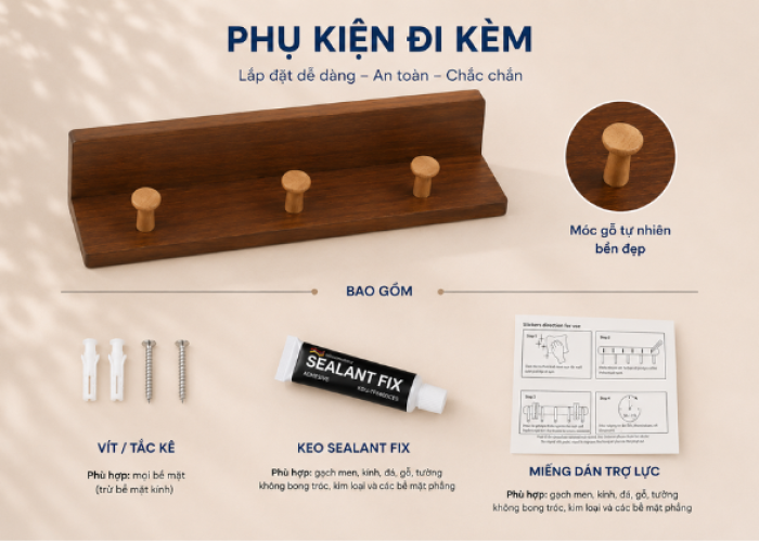 Phụ kiện lắp đặt đầy đủ