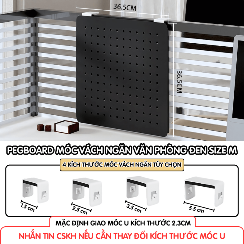 Pegboard móc U vách ngăn - M đen