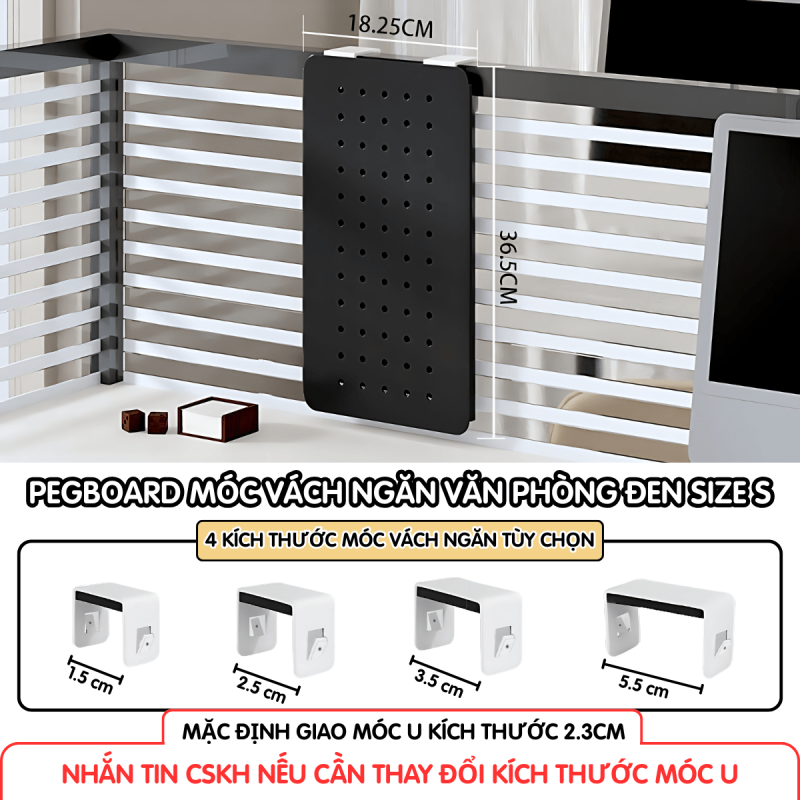 Pegboard móc U vách ngăn - S đen