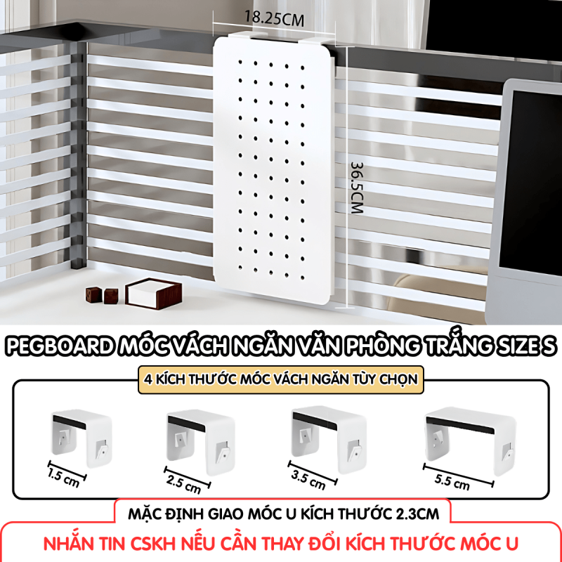 Pegboard móc U vách ngăn - S trắng