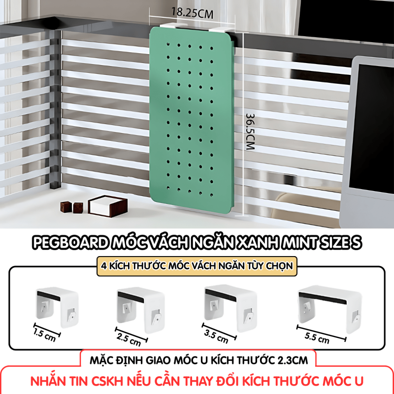 Pegboard móc U vách ngăn - S xanh mint