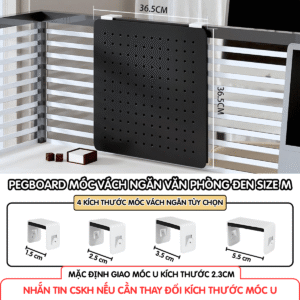 Pegboard móc U vách ngăn - M đen