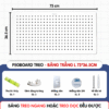 Bảng lỗ Pegboard sắt sơn tĩnh điện cao cấp - Bảng 73*36.5cm, trắng