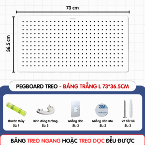 Bảng lỗ Pegboard sắt sơn tĩnh điện cao cấp - Bảng 73*36.5cm, trắng