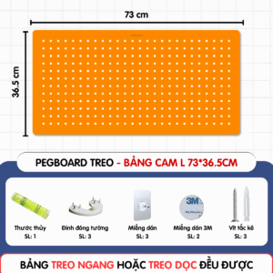 Bảng lỗ Pegboard sắt sơn tĩnh điện cao cấp - Bảng 73*36.5cm, cam