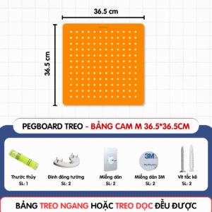 Bảng lỗ Pegboard sắt sơn tĩnh điện cao cấp - Bảng 36.5*36.5cm, cam