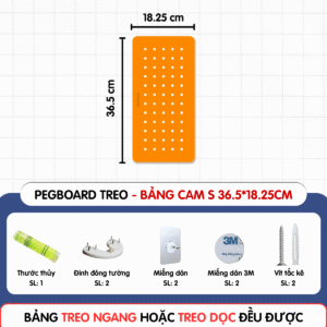 Bảng lỗ Pegboard sắt sơn tĩnh điện cao cấp - Bảng 18.25*36.5cm, cam