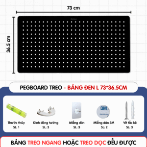 Bảng lỗ Pegboard sắt sơn tĩnh điện cao cấp - Bảng 73*36.5cm, đen