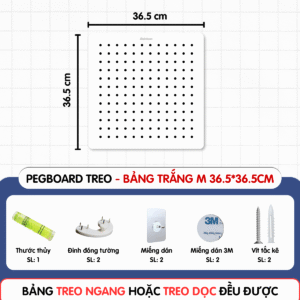 Bảng lỗ Pegboard sắt sơn tĩnh điện cao cấp - Bảng 36.5*36.5cm, trắng