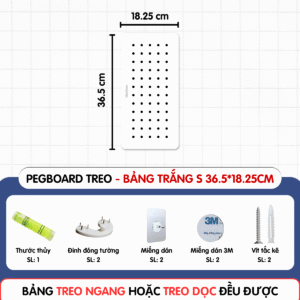 Bảng lỗ Pegboard sắt sơn tĩnh điện cao cấp - Bảng 18.25*36.5cm, trắng