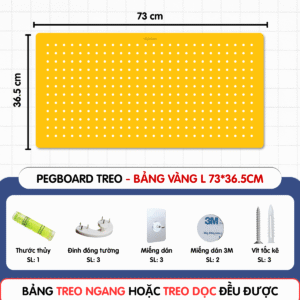 Bảng lỗ Pegboard sắt sơn tĩnh điện cao cấp - Bảng 73*36.5cm, vàng