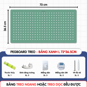 Bảng lỗ Pegboard sắt sơn tĩnh điện cao cấp - Bảng 73*36.5cm, Xanh