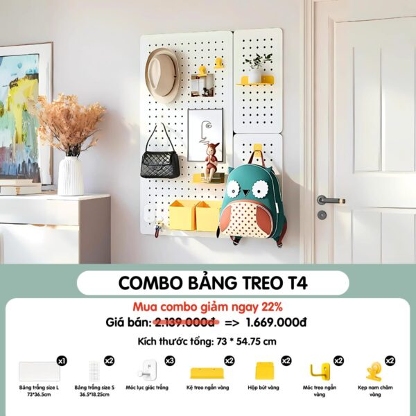 Combo bảng lỗ pegboard decor treo tường Dola Home T4 lắp đặt ở bếp – bảng màu xanh mint, phụ kiện đầy đủ, trang trí tiện nghi cho nhà hiện đại