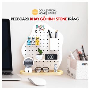 Bảng Stone Trắng – Pegboard khay gỗ kim loại Dola Home