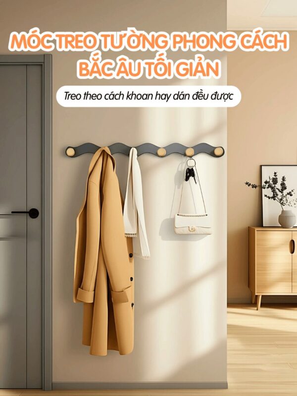 móc treo dán tường Bắc Âu treo túi decor gọn gàng