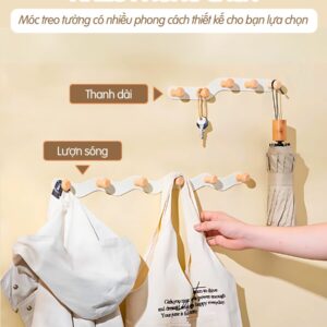 móc treo 2 kiểu dáng thanh dài và lượn sóng với nút gỗ
