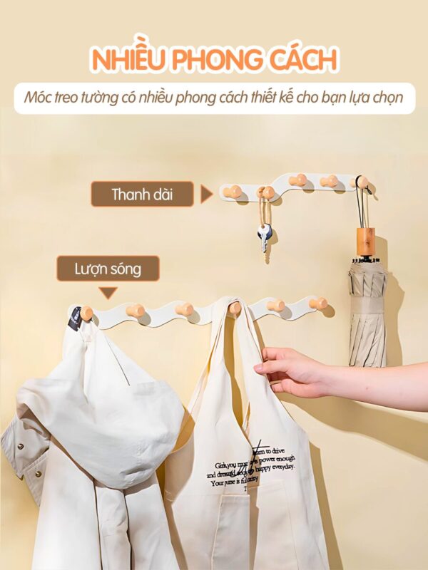 móc treo 2 kiểu dáng thanh dài và lượn sóng với nút gỗ
