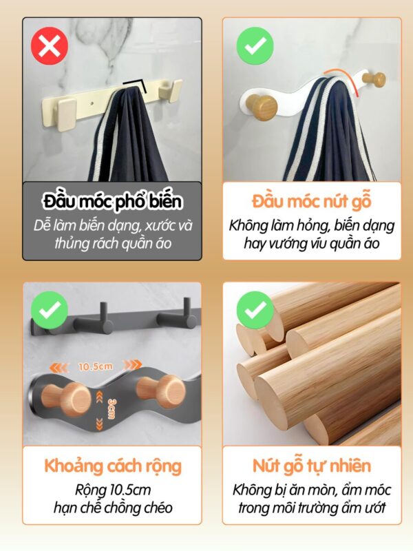 so sánh móc nhọn thông thường và móc nút gỗ Dola Home