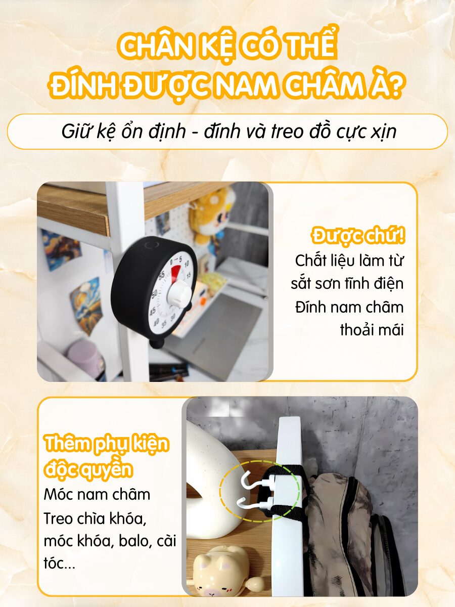 Chân kệ làm từ sắt sơn tĩnh điện – đính nam châm treo móc khóa, timer, đồ dùng cực tiện lợi