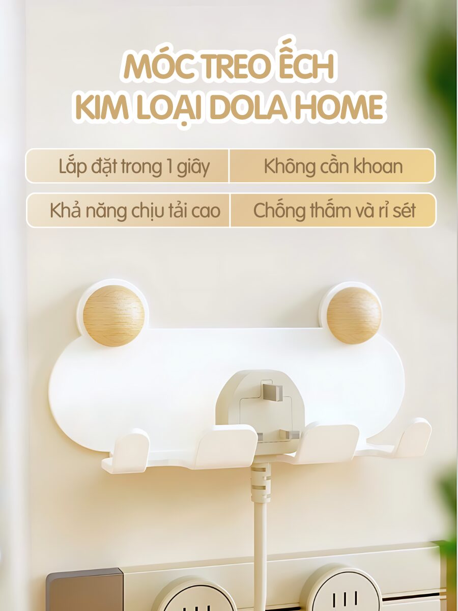Móc treo dán tường hình ếch màu trắng, chất liệu kim loại sơn tĩnh điện, thiết kế 4 khe treo tiện dụng