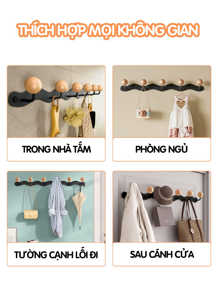 Giá treo túi, áo khoác, phụ kiện – móc treo decor Dola Home dùng trong phòng ngủ, nhà tắm, sau cánh cửa, lối đi.