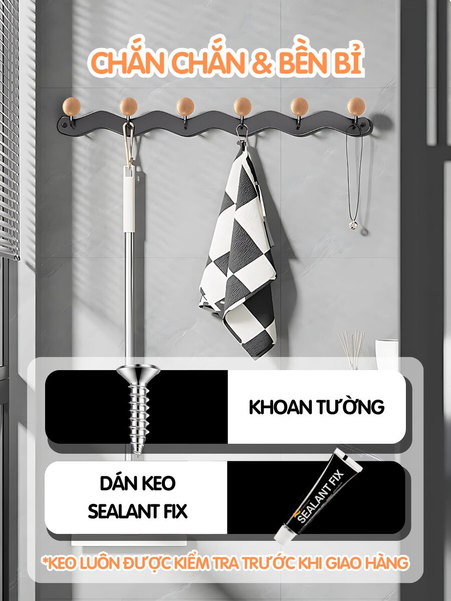 Móc dán chịu lực Dola Home – lắp đặt dễ dàng bằng keo Sealant Fix hoặc khoan, chắc chắn và tiện dụng mọi bề mặt.