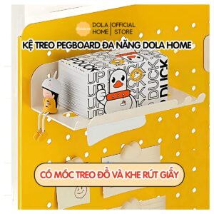 Kích thước kệ treo khăn giấy pegboard – 18x11x5cm, khe rút giấy thoải mái – phù hợp treo đồ và để đồ, không cần khoan
